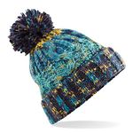 Beechfield Unisex Adults Corkscrew Knitted Pom Beanie Hat, Multicolour (Marine Splash 000), One (Size:One Size)