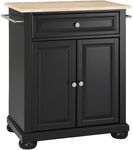 Crosley Furniture Alexandria Wood Top Small Portable Rolling Kitchen Island Storage Cart, Microwave Stand, Black