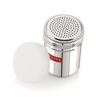 HAZEL Stainless Steel Powder Shaker and Plastic Lid Cap | 310 ml Capacity Dredger Without Handle | Salt and Pepper Cellar Cocoa Chocolate Powder Shaker