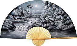 Large 60" Folding Wall Fan -- Forgotten Land -- Original Hand-painted