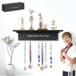 Medal Hanger Display & Black Trophy Shelf & Ribbon Holder for Adult and Kids - 2FT Simple Wall Rack with Strong Hooks - Displaying Awards from Sports with Motivational Phrase