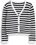 LILLUSORY Womens Cardigan Sweaters Striped Button Down Casual Lightweight Long Sleeve Knit Outwear Winter Fashion 2024 White Black M