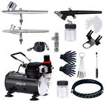 SAGUD Airbrush Kit with Compressor Include 3 Air Brushes 0.2mm, 0.3mm Gravity Feed, 0.8mm Siphon Feed for Cake, Nails, Tattoo, Hobby, Craft with More Airbrush Accessories