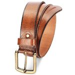 LOUIS STITCH Men's Cigar Brown Italian Raw Leather Belt Premium Hand Padded Casual Belts for Men With Heavy Brass Buckle 1.5 Inch (38mm) (CAHPTN40_GE)