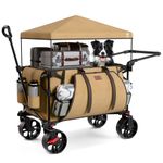 EVER ADVANCED 225L Festival Trolley on Wheels with Removable Canopy, 150KG Heavy Duty Camping Trolley, Push & Pull Beach Cart with 3 Large Pockets, Garden Folding wagon Fishing Khaki
