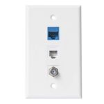 BUPLDET Coax Ethernet Phone Wall Plate - 1 Port Cat6 RJ45 + 1 Phone Jack Cat3 RJ11/RJ12 + 1 Port Coax Cable TV- F-Type