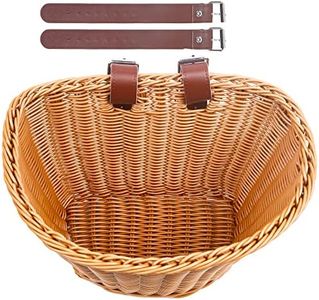 Woven Plastic Bike Baskets- Front D-Shaped Bike Bicycle Basket | Handlebar Storage Container with 2 Adjustable Leather Straps (Brown&Adults)