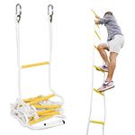 Rope Ladder Fire Escape Use 2 Story 13ft (4m) Waterproof Tear-Resistant Two Story Fire Escape Ladder With Spring Hooks - Compact & Lightweight - Reusable (13ft) White