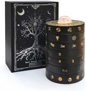 Zhaospacetime 7-Layer Rotating Wooden Sculpture with Mechanical Ratchet & Polished Rose Quartz Crystal Top, Battery-Free Perpetual Desk Calendar, Fidget Table Ornament for Home Office Tabletop Decor