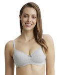 Jockey 1723 Women's Wirefree Padded Super Combed Cotton Elastane Stretch Medium Coverage Lace Styling T-Shirt Bra with Adjustable Straps_Steel Grey Melange_34B