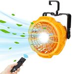 YEX-BUR Portable Cordless Fan for Dewalt 18V 20V Battery Jobsite Fan with Remote, Light, USB-A Charging Ceiling Fans for Camping Workshop and Construction Site(No Battery)