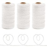 Anvin 984 Feet Cotton Twine Natural Jute Twine Packing Twines Bakers Twine White Twine Wrapping Butchers Baking Arts and Crafts Gardening(Pack of 3, 10 Ply 2mm Thick)