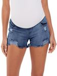 Foucome Women's Underbelly Wide Elastic Band Waist Maternity Shorts for Women Denim Mid Blue Medium