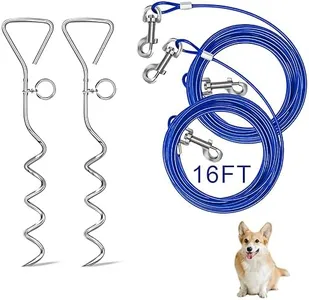 Relux Dog Tie Out Cable and Stake,16 Inch Heavy Duty Dog Anchor Spiral Stake for Small to Medium Dogs (Blue-16FT 2Pack)