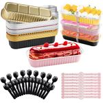 Jogoico Mini Loaf Cake Cases 30PCS Mini Loaf Tins with Lids & Spoons, 200ml Mini Cake Tins Rectangular Aluminum Foil Baking Pans Reusable Cupcake Cases Mini Loaf Pans for Bread Cake Wedding Birthday