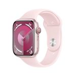 Apple Watch Series 9 [GPS + Cellular 45mm] Smartwatch with Pink Aluminum Case with Light Pink Sport Band S/M. Fitness Tracker, Blood Oxygen & ECG Apps, Always-On Retina Display, Water Resistant