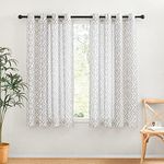 RYB HOME Print Linen Sheer Curtains - Soft Geometry Element Pattern Drapes 63 inches Half Translucent Bohemian Window Cover for Kitchen Bathroom Basement, 50 x 63 inch, 2 Pcs, Grey