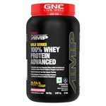 GNC AMP Gold Series Whey Protein Advanced | 2 lbs | Lean Muscle Gains | Intense Workout | Informed Choice Certified | 24g Protein | 5.5g BCAA | 4g Glutamine | Delicious Strawberry| Formulated In USA