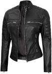 fjackets Real Leather Jacket Women - Cafe Racer Slim Fit Biker Leather Jacket Women | [1313727] Austin Black, 3XL