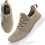 SK·TRIP Women's Walking Shoes Lightweight Breathable Flying Woven Mesh Upper Casual Jogging Shoes Ladies Tennis Shoes Workout Footwear Non-Slip Gym Sneakers for Women, Khaki, 9