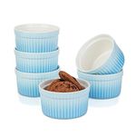 4oz Porcelain Ramekins, Candiicap Souffle Dishes Bowls for Baking, Pudding, Creme Brulee, Custard Cups, Serving Dip, Oven, Microwave and Dishwasher Safe (4oz,Sky Blue)