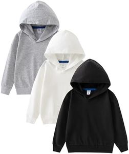 GFQLONG 3 Pack Toddler Lightweight Hoodie Sweatshirt, Kids Boys Girls Sports Long Sleeve Pullover Tops, Grey+ White+ Black 1T-2T