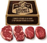 Grumpy Butcher Aged Ribeye & Top Sirloin Steak Gift Box, 4 Pack - USDA Prime or Top Third Angus Choice Beef Steaks, 2 Ribeye Steaks and 2 Top Sirloin Steaks With Fathers Day Gift Box Option - Ships Frozen