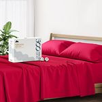 Mayfair Linen Hotel Collection Egyptian Cotton 500 Thread Count 4 Piece Sheet Set (1 Flat Sheet 1 Fitted Sheet And 2 Pillow Cases) Full Red