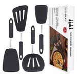 GEEKHOM Silicone Spatulas for Non Stick Frying Pan, 4 Pack Kitchen Cooking Utensils Set 600F Heat Resistant Spatula Turner Flexible Spatula Flipper for Pancake, Eggs, Fish, Omelet, Black