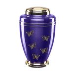 Urns for Ashes Adult Large Cremation Funeral Human Memorial Burial Remain Metal Full Size Gold Purple Butterfly