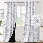 H.VERSAILTEX 100% Blackout Curtains for Living Room Camellia Floral Light Blocking Window Treatment Curtains with Black Liner Grommet Thermal Drapes, 2 Panels Set, Each W132cm x D243cm, Grey