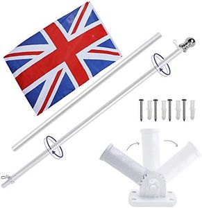 display4top 6ft Aluminium Flag Pole Kit With Adjustable 180 Degree Wall Bracket + 1PC Flag (British flag)