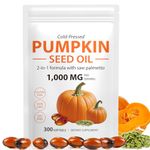 Pumpkin Seed Oil Capsules, 2 in 1 Pumpkins Seed Oil for Hair Growth,100% Natural Cold Pressed,Naturally Rich in Essential Fatty Acids,Skin Supplement,Cold Pressed,Non-GMO,Gluten Free 300 Softgels