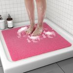 Non Slip Shower Mat, Comfortable Bath mat for Textured Surface,Quick Drying Easy Cleaning Shower Floor Mat for Wet Area,Without Suction Cups Pink 24 x 24