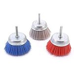 XIAOJUN 3Pcs 3Inch Nylon Filament Abrasive Wire Cup Brush Kit with 1/4 Inch, Include Fine Medium Coarse Grit Removal Rust