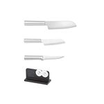 Rada Cutlery Cook’s Starter Kit 4-Piece Gift Set – Includes Super Parer, Cook’s Knife, Cook’s Utility Knife with Brushed Aluminum Knife Handles Plus Quick Edge Knife Sharpener