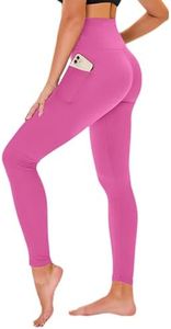 High Waisted Leggings for Women - No See Through Tummy Novelty Workout Yoga Pants with Pockets Reg & Plus A-Pink