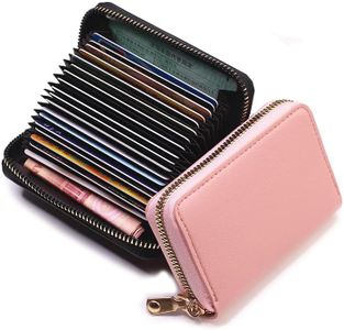 20 Cards Portable Leather Card Holder Credit Card Bank Card ID Card Holder with a Lots of Space Easy to Carry Leather Small Business Card case for Woman and Men with a Full Around Zipper (Light Pink)