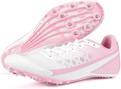 Zakey Mens Track and Field Shoes Women Kids Professional Spikes Racing Sneakers Girls Light Weight Running Nail Spikes Shoes Boys (WhitePink,3)
