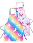 Kids Aprons - 2 Pack Unicorn Kids Art Aprons for Girls Waterproof Toddler Chef Aprons for Cooking Baking Painting Gardening Adjustable Bib Apron for Kids with Pocket Kitchen Classroom Art Smocks