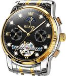 OLEVS Men Automatic Watch Skeleton Moon Phase Dial Luxury Dress Stainless Steel Strap 5 Hands Diamond Men Wrist Watches