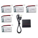 5PCS 3.7V 400mah Lithium Battery with 5-in-1 charger for Hubsan X4 H107C H107L Syma Q11 X11C H99W H31 HS170C F180C TOZO Q2020 E016H A120 V966 TR-C385 TR-F22 Quadcopter RC Drone 25C Discharge Battery