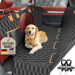 VierbeinerStube Premium Autoschondecke Hund Rücksitz – rutschfeste, Isofix-geeignete Hundedecke mit Sichtfenster und 2 Anschnallgurten – Kratzfeste & wasserdichte Autositzbezüge Rückbank