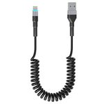 Coiled Lightning Cable Apple Carplay Compatible [Apple MFi Certified] Short USB to Lightning Apple Carplay Cable with Data Sync and LED, Retractable iPhone Charger Cord for iPhone/iPad/Pod