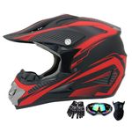 Motocross Helmet,Youth Kids Trend Full Face Helmet,ATV Motorcycle Helmet,Dirt Bike Downhill Off-Road Mountain Bike Helmet,DOT Certified,4-Piece Set(Small, Black Red)