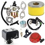 OxoxO Carburetor Carb Kit With Air Filter Ignition Coil Recoil Starter Compatible with Honda Gx140 Gx160 Gx200 5.5HP 6.5HP Engine Motor Parts + EX35 Exhaust Muffler System with Heat Shield