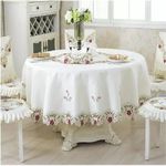 MONKDECOR (O.F Satin Embroidery Cut Work 4 Seater Round Table Cover (Size- 60 Inches Round)- Design 2