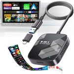 3-in-1 Wireless CarPlay Adapter, Car TV Mate Pro Max 2025 Upgraded [Metal & Glass Case] Convert Wired to Wireless Apple Car Play/Android Auto or HDMI for Fire TV Stick, Compatible for 2016+ Vehicles