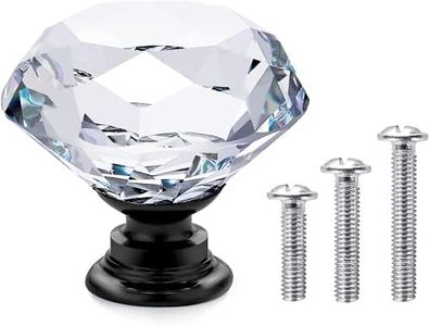 Vandicka 20 Piezas Pomos y Tiradores de Cristal para Cajones, Armarios, Puertas, Armarios de Cocina, Aparadores, Diamante Transparente + Base Negra, 30 x 28 mm, con Tornillos de 3 Tamaños