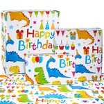 6 Sheets Dinosaur Wrapping Paper Cartoon Kids Birthday Wrapping Paper Kids Wrapping Paper Rolls Cute Design 70 x 50 cm Dinosaur Wrapping Sheet for Kids Boys Girls (Bright Style)